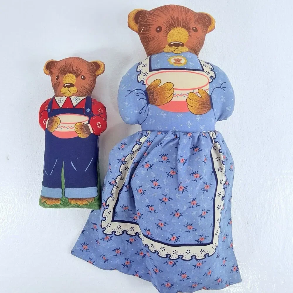 Vintage Handmade Fabric Topsy Turvy Dolls Goldilocks & The 3 Bears Reversible